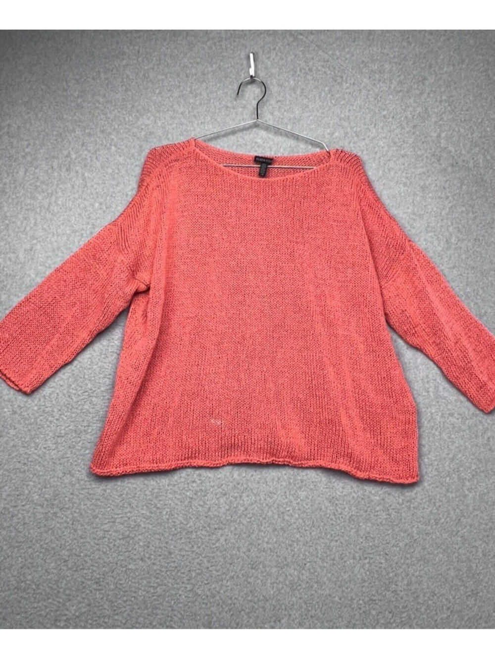 Eileen Fisher Organic Cotton Mesh Knit Sweater Coral Pink Quiet Luxury Large